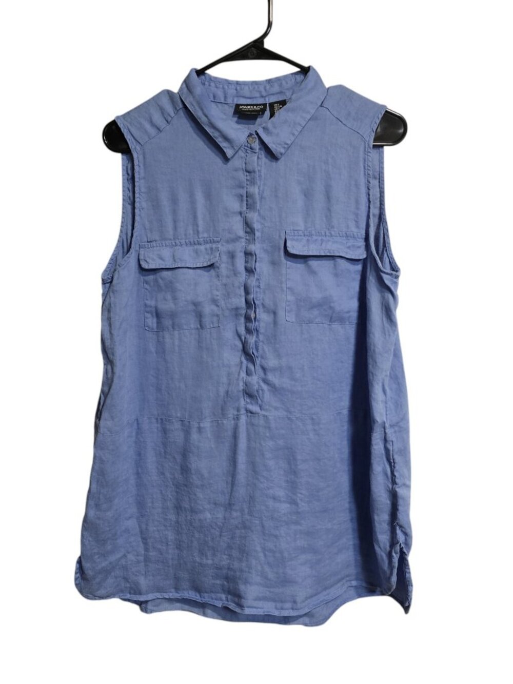 Jones New York Women’s Blue 100% Linen Sleeveless Button Tunic Top L
